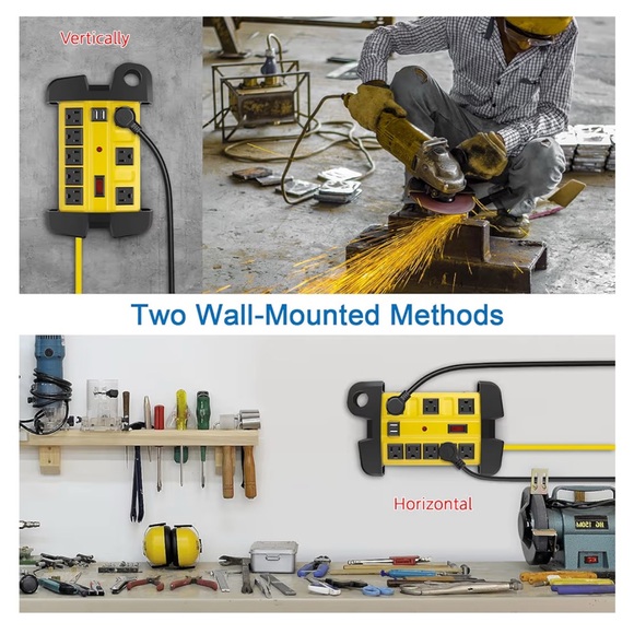 Heavy Duty Power Strip with USB, Workshop 8 Outlet Surge Protector 2700 Joules - Picture 7 of 11